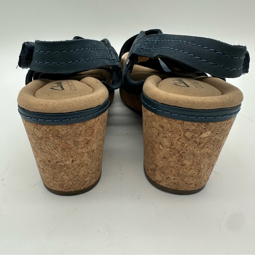 Clarks Giselle Navy Leather Wedge Sandals - Picture 3 of 9